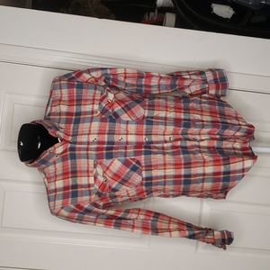 Dickies 1960s 1970s Vintage Red Orange Plaid Shirt Size Medium